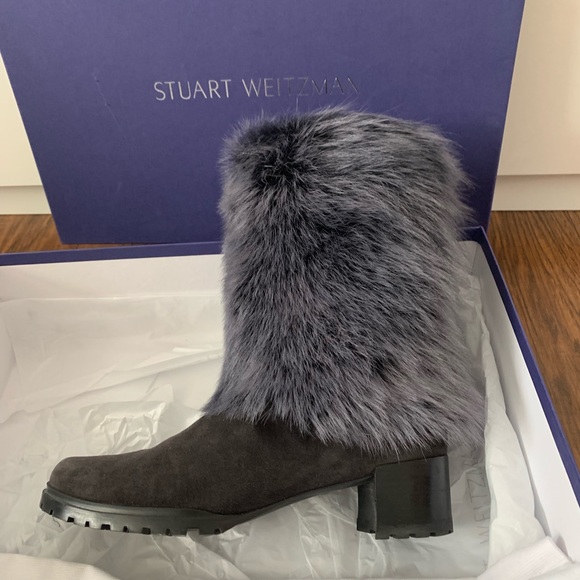 ❄️Stuart Weitzman silver Fox Fur grey Suede Boots - Picture 3 of 8